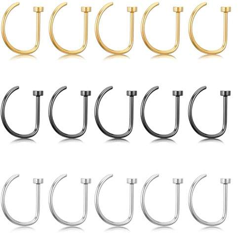 15 Stück Fake Nasenring 20g 8mm D Falsche Nasenpiercings, Lippen Septum Nasenring Fakes Set Edelstahl FakeNasenring Piercing Für Künstliche, Septum Aus Edelstah Nasenpiercing-Ohrringe Für Lippe Tragu