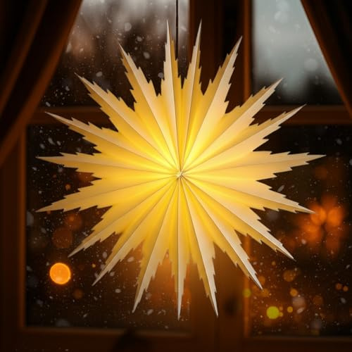 Festicy LED Weihnachtsstern I Schneeflocke Ø 50cm I Papierstern zum Aufhängen I LED Stern, USB-Anschluss, Fernbedienung & Timer I Weihnachtsstern mit Beleuchtung I als Fenster Stern mit Beleuchtung
