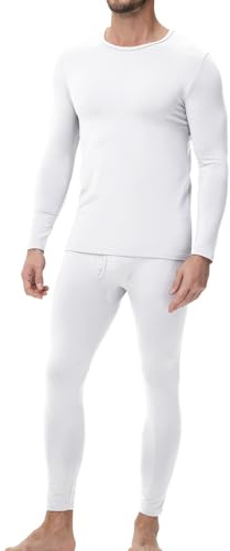 wirarpa Conjunto térmico de algodón para Hombre: Capa Base cálida, Parte Superior Ligera de Manga Larga y Pantalones de Pijama Blanco Talla M