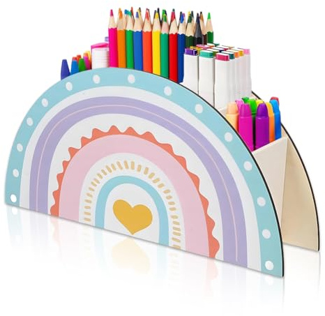 OPVXZAD Stiftehalter Regenbogen, Holz Stiftebox, Kinder Stifteköcher, Kreativ Regenbogen Stifte Organizer, Multifunktions Tisch-Organizer für Kinder, Büromaterial, Klassenzimmer Organisation