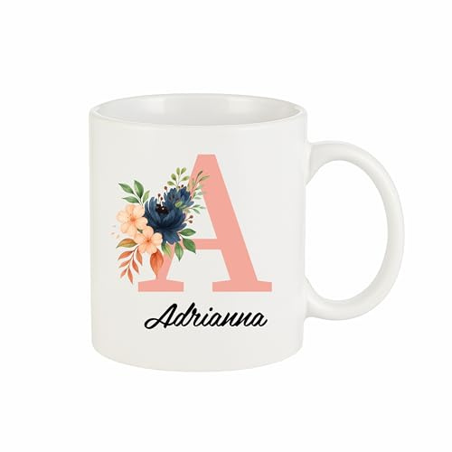 PrintWink Personalised Initial Floral Mug | 11oz Custom Coffee Mug | Ceramic Cup for Mum, Dad, Friends | Personalised Gift for Mother’s Day, Birthday, Wedding, Anniversary & More | Rose