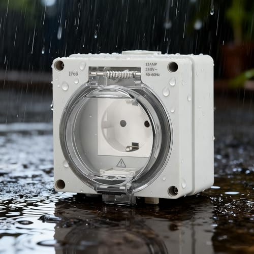 Außensteckdose Wasserdicht IP66, AC 250V 13A Aufputzsteckdose, Aussensteckdose Wandsteckdose Gartensteckdose mit Abschließbar, für Garten Außenbereich Feuchträume