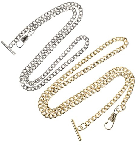 Ciieeo 2 Stück Taschenuhrketten Eisen Metallschlaufe T-bar Vintage Cowboy Ketten mit Haken für Herren Damen Retro Outfit Zubehör
