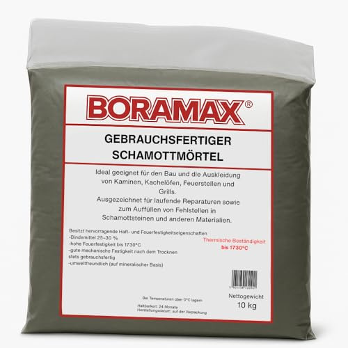 Schamottemörtel 10kg fertig gemischt 1730°C – Feuerfester Mörtel für Kamin, Grill & Ofen – Hitzebeständiger Reparaturmörtel, Gebrauchsfertig & Aushärtend