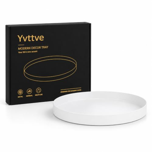 Yvttve Rundes Tablett Weiß aus Metall | Serviertablett Rund Dekoteller Dekotablett Matt (Weiß, Ø 25 cm)