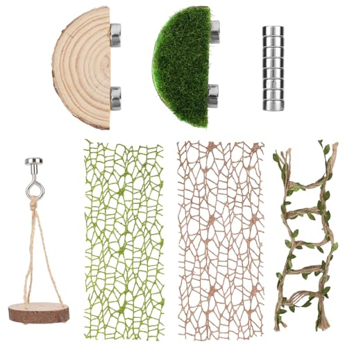 Decorazione Terrario per Ragni Saltatori, con Ponte di Corda di Canapa Sporgenza in Legno Ragnatela Arrampicata e Gru a Torre Divertenti Accessori Recinto per Arrampicarsi Nascondersi e Arricchire