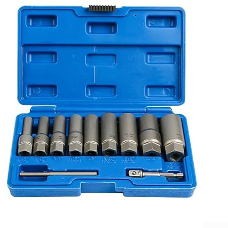 Lot de 7 clés à douille, extracteur profond avec dents coupées en spirale et filetage inversé pour enlever les écrous arrondis ou endommagés, pour construction en acier Cr-Mo (7 pièces)