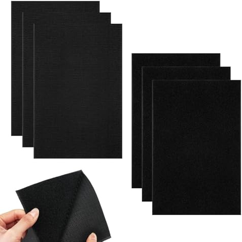6 Stück Klett,20 x 30cm Klettband zum Nähen,Schwarz Haltbar Klettband Breit,Wiederverwendbar Klettverschluss zum Nähen,Klettstreifen für Textilien,Kleidung,Schuhe,Stoff zum AufnäHen