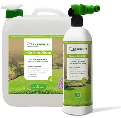 RASENBLITZ Rasendünger Frühjahr flüssig 5 L Flüssigdünger | für dichten, sattgrünen Rasen, ideal zur Ergänzung zu Rasensamen, inkl. Sprühflasche, Anwendung am Gartenschlauch
