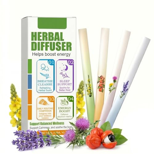 4Pcs Herbal Diffuser Pen, Aromatherapy Inhaler Stick for Stress Relief & Natural Energy Boost, Portable Breath Freshener with Menthol & Lavender, Healthy Oral Fixation Aid for Relaxation & Focus