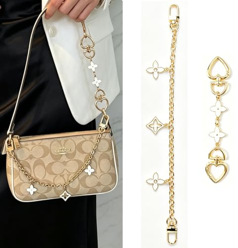 QUNXON 2 Stück Taschenkette Gold, Taschenanhänger, 15cm & 30cm Vierblättriger Taschen Kettenverlängerung Gold für Umhängetasche, Stilvoller Bag Charm Kettenanhänger, Geldbörsen und Handtasche