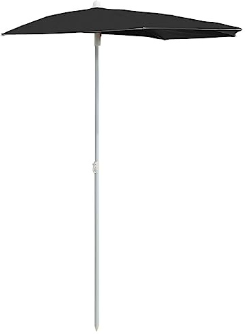 Mokuyary Demi-Parasol de Jardin avec mât 180x90 cm Noir, Parasol de Extérieur pour Terrasse, Piscine, Plage, Restaurants, Balcon