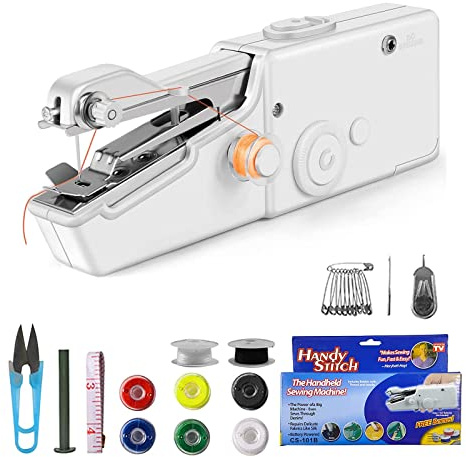 Sewing Machine, Handheld Sewing Machine, Portable Hand Sewing Machines | for Beginners, Easy to Use, Mini Sewing Machines for Home & Travel Quick Sewing Clothing, DIY (White)
