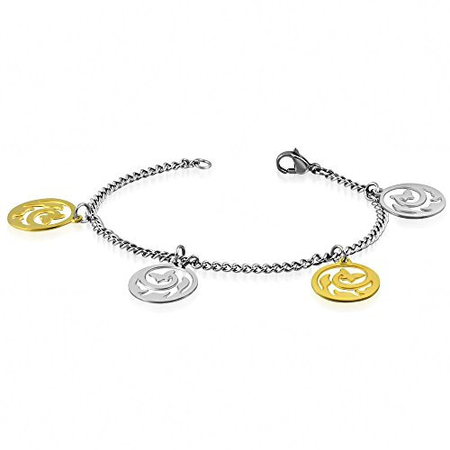 Bungsa Runder Blumen Charm Bettelarmband Edelstahl silber gold