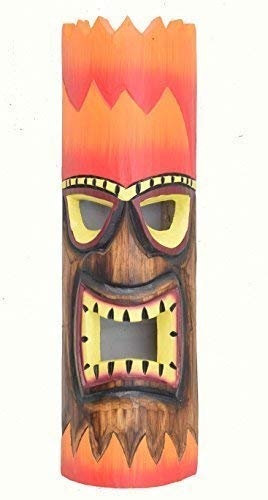 Masque Mural Tiki Fire Hair 50cm Im Hawaii Aspect Masque en Bois Maui Hawaii Masque Île de Pâques Kauai