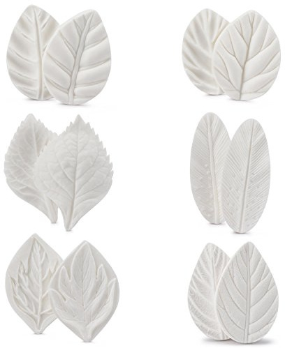Beasea Silicone Leaf Fondant Mold, 6pcs Rose Leaf Cutter for Fondant Cake Decorations Styling Chocolate Sugar Cookie Cutter Set Silicone Mould