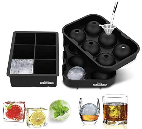 Silicone Ice Cube Tray & Ice Ball Mould [2 Set] | for Christmas | Multi-Purpose for Cocktails, Whiskey, Gin, Baby Food, Jelly | Reusable | by Kitchen Elements