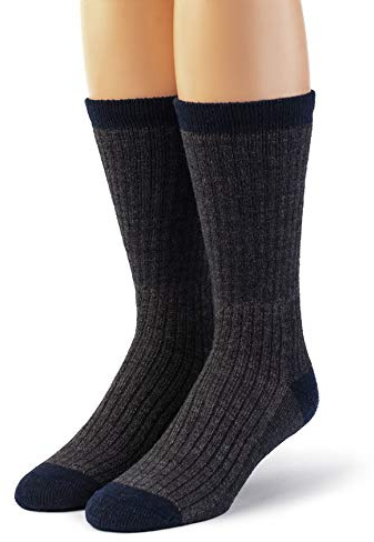 WARRIOR ALPACA SOCKS - Heavy-Duty Alpaca Wool Cold Weather Work Sock for Men & Women | Terry Lined (Charcoal Navy Crew, Large)