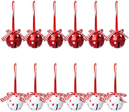 Naler 12 Stück Glöckchen Weihnachtsbaumschmuck Rot Weiß Schellen Glocke für Weihnachten Weihnachtsbaum Deko - 4 cm