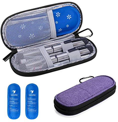Yarwo - Custodia da viaggio per insulina, per diabetici, con 2 confezioni di ghiaccio, borsa da viaggio per insulina, colore: viola