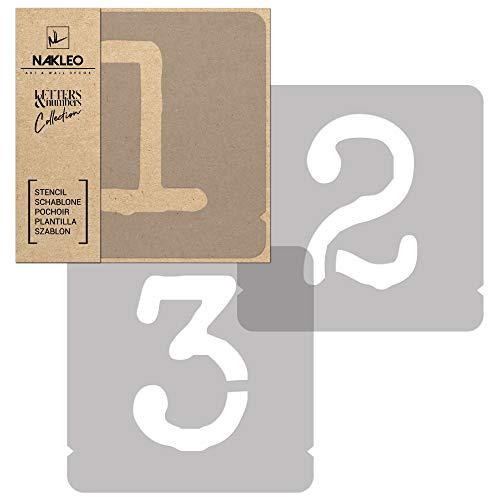 NAKLEO Zahlen Malschablonen Set 12 Stück, 10 cm Ziffern & Zeichen Typewriter Schriftart, Wiederverwendbare Kunststoff Stencil, DIY Handwerk Holz Möbel Wand Dekoration
