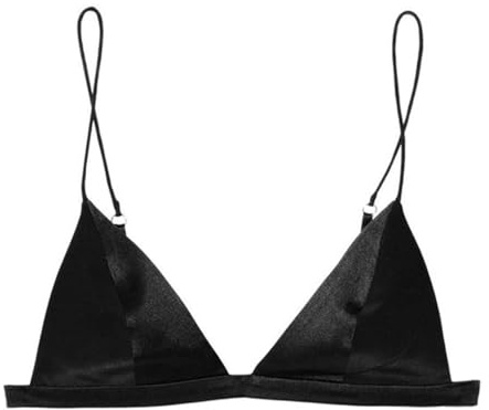 SilRiver - Reggiseno a Triangolo con Coppa Morbida, da Donna, in Raso di Seta, Bralette, Senza Ferretto, Morbido e Confortevole - Nero - XS