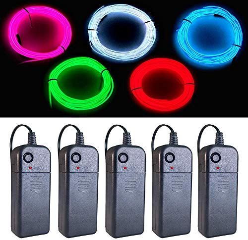 Balabaxer EL-Draht, 5 Farben, 2,7 m Neon-Lichtdraht, 5 Stück, Rauschunterdrückung mit Akku (grün, blau, rot, weiß, rosa) für Halloween-Dekorationen, DIY-Kostüm