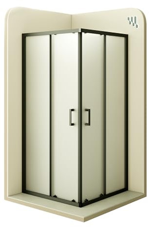 Moments of Glass - Mampara de Ducha Diana 80x80x190cm | REVERSIBLE | Puertas correderas, Ajuste 77,5-79,5 x 77,5-79,5cm | Perfiles Negros, cristal de seguridad ESG Satinado de 6mm