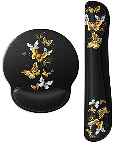 ITNRSIIET Tapis de souris de jeu avec support de poignet, support de poignet clavier et tapis de souris avec repose-poignet, base antidérapante en polyuréthane, papillon doré