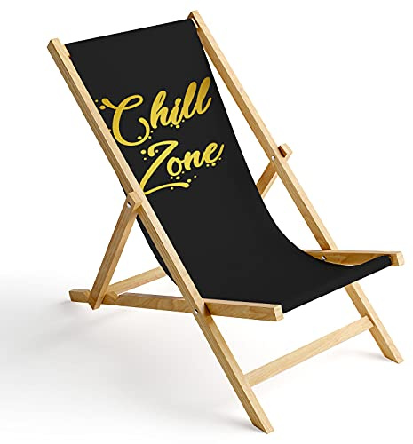 Ferocity Holz-Liegestuhl Klappbar Klappliegestuhl Sonnenliege Strandstuhl Wechselbezug Motiv Chill Zone [119]