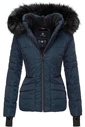 Navahoo Damen Winter Jacke Stepp Parka Mantel Teddyfell warm gefüttert Adele XS-XXL (Blau, XL)
