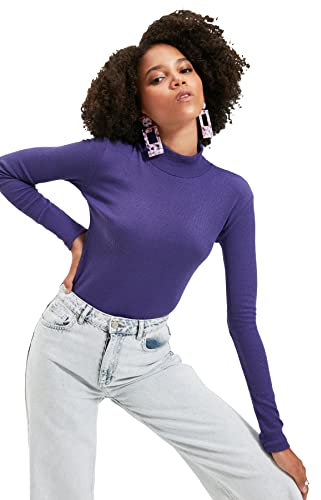 Trendyol Camicetta Aderente in Maglia da Donna Camicia, Viola, XS