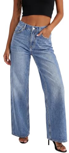 HDLTE Straight Leg Jeans for Women, High Waisted Wide Stretchy Denim Pants