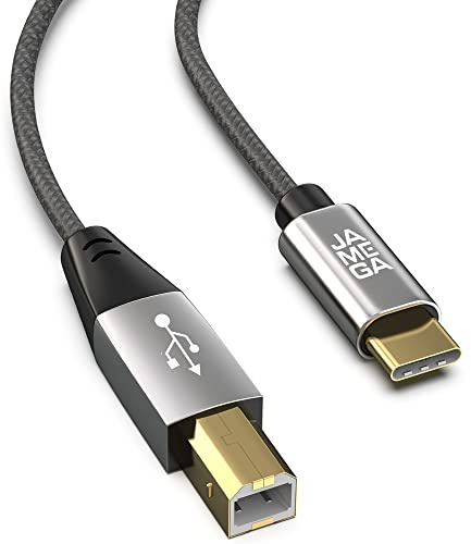 JAMEGA – USB C auf USB B Druckerkabel 0,5m - Scannerkabel Nylon Drucker Kabel kompatibel mit verschiedenen Druckern – Vergoldete Kontakte