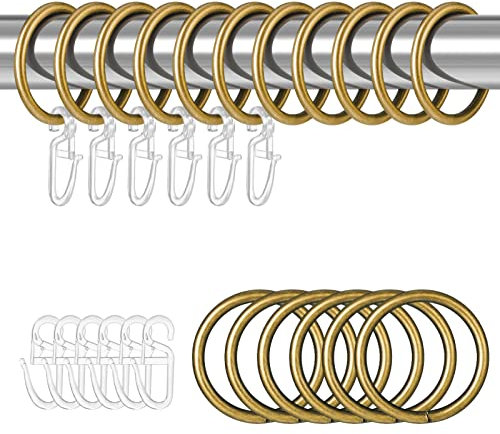 Dacitiery 30 Stück Gardinen Ringe, Metall Vorhangringe mit 30 Stück Kunststoff Gardinenhaken für Fenster Tür Duschvorhang, Gardinenhaken für Schienen, 30 mm Innendurchmesser (Bronze)