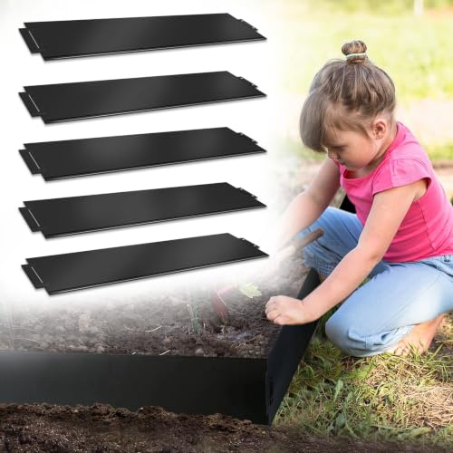 VA-Cerulean Rasenkante, 10m Schwarz Verzinkt Mähkante,Beeteinfassung,Palisade,Metall Beetumrandung für Gartenpflanzen und Gemüseanbau(100x15cm,10 Stück)