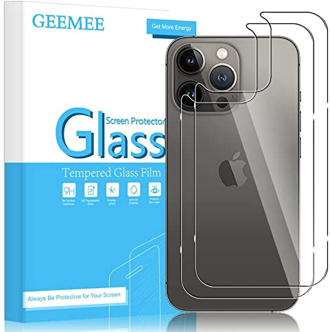 GEEMEE Back Pellicola Vetro Posteriore per iPhone 14 PRO, 2 Pack Durezza 9H Copertura Completa Protezione Schermo Vetro Temperato Anti Graffi Protector - Transparente