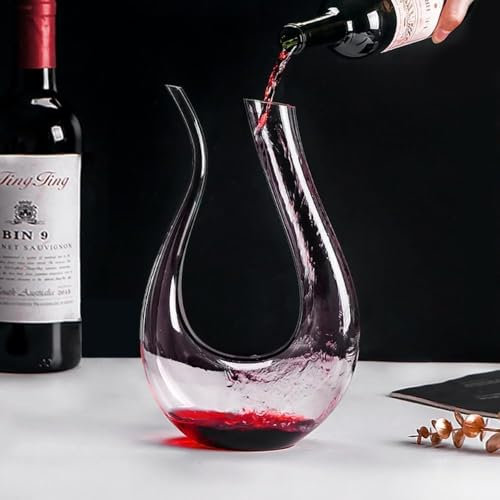 King Crystal Weinkaraffe | U-Form | mundgeblasen | 963 ml Kristallglas Weinkaraffe und Luftreiniger | für Hausbar | 100% Blei | kostenloses Kristallglas, exklusive Weinvase | perfekt für Meetings