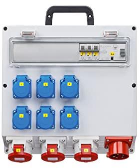 as - Schwabe Distributeur mural prêt à être branché - Répartiteur de courant de construction avec prise CEE 400 V/16 A/11 kW - Sortie 6 x Schuko, 3 x CEE (400 V/16 A/5 broches) - Répartiteur de pièces