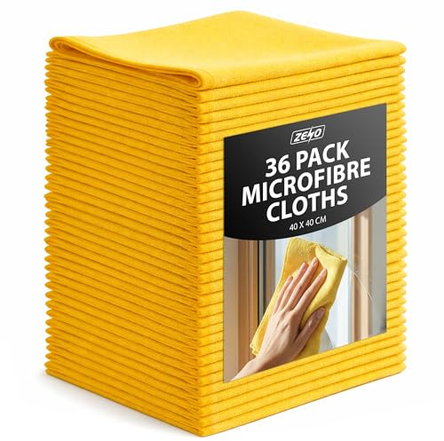 ZENO Premium Microfibre Cloths 36 Pack | Polishing & Cleaning Superior Cloths | Ultra Plush | Get mirror-like results without streaks | Microfibre Car Cleaning Cloths | 40x40 cm (Yellow)