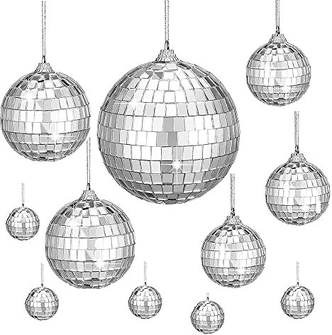 HIQE-FL 11 Stück Disco Spiegel Ball,Discokugel Silber,Discokugel zum Aufhängen,Discokugel Spiegel,Spiegelkugel Silber,Disco Ball Party