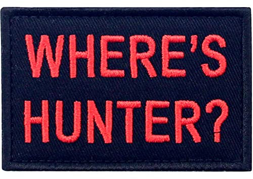 Where's Hunter Patch broderad taktisk bricka applikation fästelement krok och ögla emblem, röd och svart