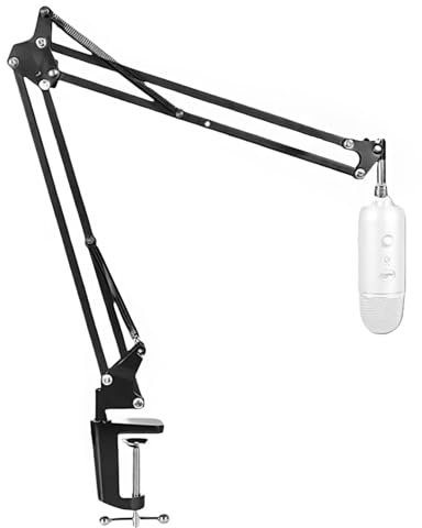 DIGIMORE D-110 Microphone Arm Stand, Adjustable Suspension Boom Scissor Mic Stand with | Pop Filter | Mic Clip | Upgraded Heavy Duty Clamp for Hyperx, Blue Yeti, Rode, Elgato