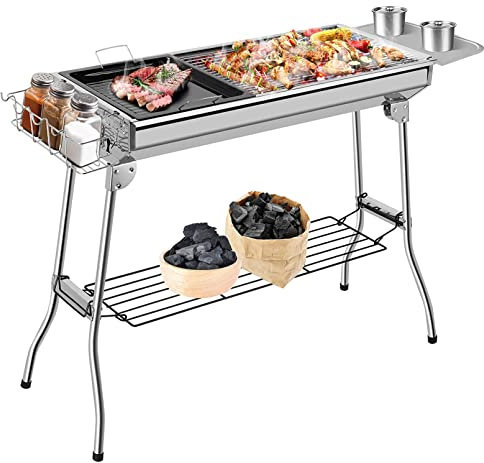 Grands Espaces ExtéRieurs Barbecue au Charbon Portable, Pliable Inox Bbq Grille Pour Pique-Niques, Jardins, Camping et FêTes 73x 70x 33 cm Convient Pour 5 à 10 Personnes