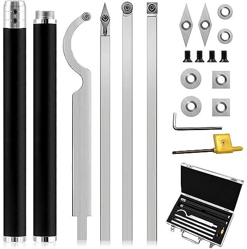 21 Pcs Drechselzubehör Set, Wendeschneidplatten für Drehmeißel, Vier Formen Schwanenhals/Quadratischer Hals/Diamant/Rund, Mit Aluminiumgriff und Ersatzteilen, Qualität Werkzeug Holzbearbeitung