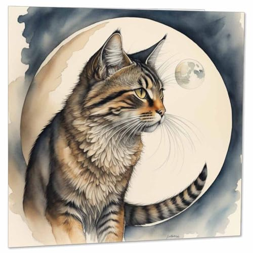 Katze Mond Grußkarte – Katze Kunst Geburtstagskarte 145 x 145 mm