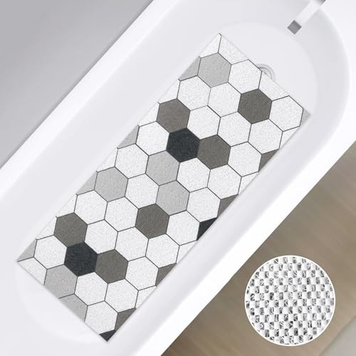 Walant Duschmatte rutschfest 100x40,Duschmatte waschbar PVC Luffa Schnell trocknend Badewannenmatte schimmelresistent,Massage antirutschmatte dusche für Nassbereiche Duschtasse (Grau, 100 x 40 cm)