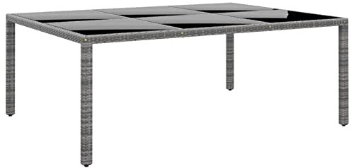 ZEYUAN Gartentisch, Terrassentisch, Esstisch Garten, Balkontisch, Gartenesstisch, Gartenmöbel, Partytisch, 200x150x75 cm Hartglas und Poly Rattan Grau