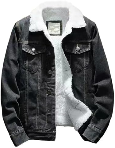 VAMELO Chaqueta de mezclilla con forro de cachemira para hombre, chaqueta vaquera con forro polar Sherpa para hombre, chaqueta de camionero cálida de invierno, Negro -, X-Large