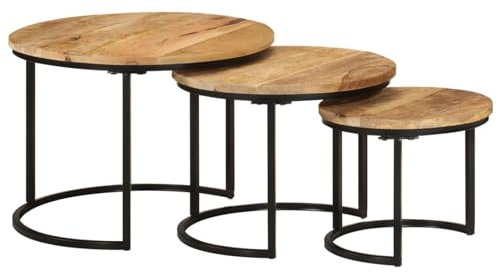 Gecheer 3 STK. Satztisch Couchtisch Beistelltisch Kaffeetisch Sofatisch Holztisch Tisch Teetisch Massivholztisch Wohnzimmertisch Raues Massivholz Mango